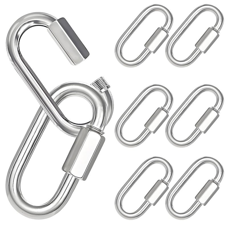 AFROX 8PCS 2.36 Inches Sliver Quick Links, M6 Screw Chain Links Heavy Duty Chain Links, 1/4" Galvanized Steel Locking Carabiners for Connecting Hammock, Key Chain, Pet Leash,Gym,Camping,875 Lbs Capacity - Image 1